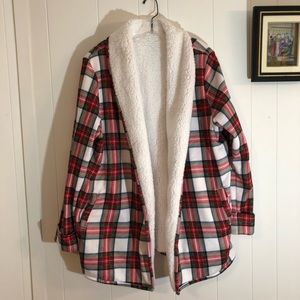 Disney Plaid Minnie Mouse Christmas Fleece Sherpa Cardigan XL